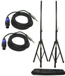 ASC (2) Pro Audio Mobile DJ PA Speaker Stands 6 Foot Adjustable Height Tripod with (2) Speakon to 1/4" 15Ft Cables & Nylon Travel Bag