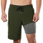 BRISIRA Mens Swim Shorts Swim Trunks 9 inch Bathing Suits Swimsuit Board Compression Liner Quick Dry ArmyGreen