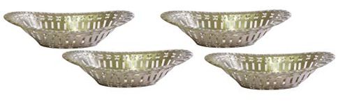 THW® Stainless Steel Designer Boat Shaped Bread Basket Roti Chapati Naan Tokri, Pack of 4 Pieces