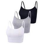 M-Aimee 3 Pieces Spaghetti Strap Tank Adjustable Camisole Top Crop Tank Top for Sports Yoga Sleeping (Black+Gray+White, Small)