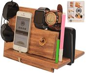 Mothes Day Gifts for Mom Wood Phone Docking Station for Men women Cell Phone Stand, Key Holder Wallet Stand Watch Organizer, Compatible with iPhone by ABHANDICRAFTS, brown, L, Docking Station