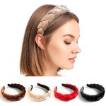 SevenFish 4pcs Headbands for Women Hair Accessories for Women Hair bands for Girls Headbands Velvet Braided Fashion Hairband, Black/Red/Dark Brown/Beige