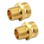 3/4” GHT Male x 1/2” NPT Male Connector, Brass Garden Hose Fitting, Adapter, Industrial Metal Brass Garden Hose to Pipe Fittings Connect (2 Pack)