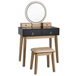 CASART Dressing Table Vanity Set, Modern Makeup Desk with Stool, Adjustable LED Lighted Mirror and 4 Drawers, Cosmetic Dresser Furniture for Bedroom Dressing Room (Black Table)