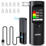 VEIPAO Breathalyzer Portable Alcohol Tester Breathalysers: Portable Breathalyser with 11 Mouthpieces - Digital LCD Screen Alcohol Test Kit High Accuracy for Home Personal Professional Use