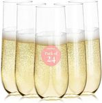 24 Stemless Plastic Champagne Flutes - 9 Oz Plastic Champagne Glasses | Clear Plastic Unbreakable Toasting Glasses |Shatterproof | Disposable | Reusable Perfect for Wedding Or Party