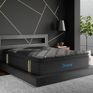 Dreamz King Spring Mattress Bamboo Charcoal, Knitted Fabric Pocket Bed Sleep, HD Egg Crate Foam Euro Top Firm Coil Bedding Home, Breathable Top,Vacuum Packed, 35CM Thickness,15Yrs Warranty, Black