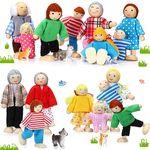 20 Pcs Wooden Dollhouse Family Set of 16 Mini People Figures and 4 Pets, Dollhouse Dolls Wooden Doll Family Cosplay Figures Accessories for Pretend Dollhouse Toy (Vivid Style)