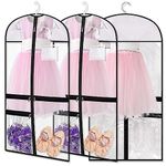 Garment Bags for Dance, 3pcs Clear Garment Bag Dance with Zipper and ID Pockets for Dance Competitions, 38inch Hanging Garment Bags for Suits Dress Travel Storage