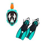 OCEAN REEF - Aria QR+ Full Face Snorkeling Mask & Duo II Travel Fins (Teal, Mask M/L - Fins L/XL)