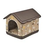 Jiupety Cozy Pet Bed House, Indoor/Outdoor Pet House, S Size for Cat and Small Dog, Warm Cave Sleeping Nest Bed for Cats and Dogs, Brown