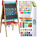 Blue Squid Art Easel for Kids - Dual-Sided Adjustable Wooden Painting Easels with Magnetic Chalk Board, Whiteboard, Paper Roll Including 100+ Accessories, Ideal for Toddlers & Children 3 to 12