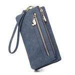 Hanaso Women Wallet Soft Leather Ladies Purse Multiple Card Slots Large Capacity Zipper Clutch Bag with Wrist Strap (Blue)