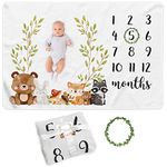 Paishanas Baby Monthly Milestone Blanket Boy or Girl Woodlands Baby Milestone Blanket Premium Fleece Monthly Baby Milestone Large Size Milestone Blanket for Baby Boy Baby Photo Blanket