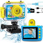 GKTZ Kids Waterproof Camera - Underwater Camera Birthday Gifts for Girls Boys Children Digital Action Camera with 32GB SD Card, Pool Toys for Kids Age 4 5 6 7 8 10