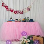 MYMM 3ft / 91cm Pink Table Skirt, Romantic Tulle desk gauze, Table Decoration, Snowflake Wonderland Tutu Table Cloth, for Baby Shower, Wedding, Birthday, Party, Bar, Prom, Valentine's Day Christmas