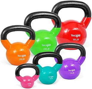 Yes4All Kettlebells 5 10 15 20 25 30 lbs Set Weight Vinyl Coated Cast Iron for Dumbbell Weights Exercises, Gym, Fitness, Full Body Workout Equipment Push up, Grip and Strength Training, Multicolor