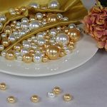 WELMATCH Gold Ivory Pearl Vase Fillers - 120 pcs 1 LB Faux Pearl Beads 14mm 20mm 30mm Assorted with 8000 pcs Clear Water Beads Included for Home Wedding Events decroation (Gold, Ivory)