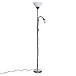 MiniSun Modern Black Brushed Chrome 2 Way Mother/Father Parent & Child Uplighter and Spotlight Design Floor Lamp - Complete with a 2 x LED Bulbs [3000K Warm White]