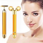 Concepta 2 in 1 Energy Beauty Bar Electric Vibration Facial Massage V shape Roller Waterproof Face Skin Care T-Shaped Anti Wrinkle Massager for Forehead Cheek Neck Clavicle Arm (Gold Colour)