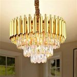 SHRI MAHAL ANTIQUES Gold Crystal Chandelier with LED, K9 Crystal Chandeliers for Home Decoration, Ceiling Light Fixture for Living Room Bedroom, Jhoomar for Home, Office, Hotels, Restaurants (400MM)