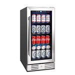 Kalamera 15? Beverage Cooler and Refrigerator Under Counter Built-in or Freestanding - 96 Cans Capacity Mini Fridge- for Soda, Water, Beer or Wine - For Kitchen or Bar with Blue Interior Light