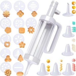 Cake Decorating Syringe Set, Cookie Press Maker Discuits Mold Icing Frosting Piping Cupcake Filling Injector with 6 Funnel Icing Nozzles, 12 Cookie Decorating Kit for Cake Cookies Decoration