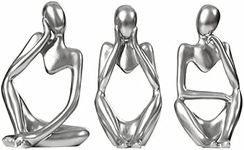 Silver Sculpture 3 Pcs Thinker Statue Set Abstract Sculptures Home Decor Modern Small Silver Statues Decor Accents for Bookshelf Coffee Table Shelf Desktop Office Decor Collectible Figurines Decor