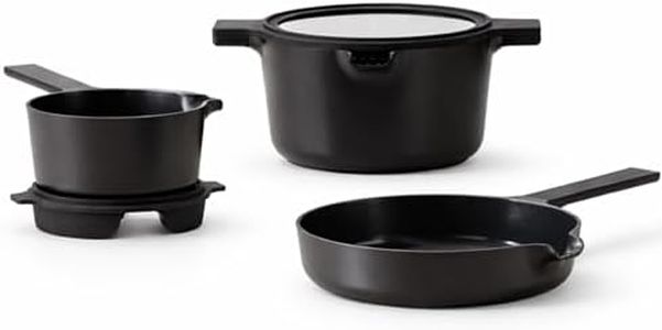 Alva Neat 5 in 1 Black Ceramic Nonstick Cookware Set All in One Space Saving Non Toxic Cookware PFAS, PFOA & PFTE Free, Frying Pan, Sauce Pan, Dutch Oven & Coaster, Pots and Pans Set for Cooking