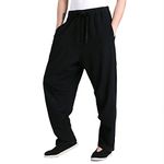 ZooBoo Men's Martial Arts Pants Kung Fu Linen Trousers Tang Suit Pants, Black, Small