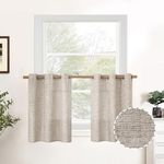 YoungsTex Short Curtains 36 Inches Long for Small Window 2 Panels, Linen Curtain Grommet Light Filtering Privacy Thick Semi Sheer for Basement Kitchen Cafe, Natural, Each Panel 42 inches Wide