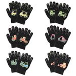 QKURT 6 Pairs Kids Gloves, Winter Knit Magic Gloves Thermal Children Gloves Stretchy Full Finger Magic Gloves Birthday Christmas Car Gloves for 5-11 Years Old Boys Girls