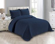 Linen Plus Luxury Oversized Coverlet Embossed Bedspread Set Solid Navy Blue King/California King Bed Cover New # Ashley