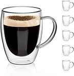 COMOOO Double Walled Glass Coffee Mugs Glass Mug With Handles Double Wall Cappuccino Cups, 12oz Of Set 6 Coffee tea Mugs, Clear Glasses With Handle