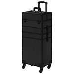 Dulcii 4 in 1 Professional Rolling Makeup Train Case Cosmetic Organizer Detachable Aluminum Makeup Travel Case Cosmetic Storage Case Artist Storage Trolley with 4 Wheels,32.7"x14"x10"