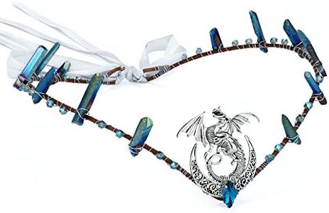 MOSTORY Handmade Raw Crystal Headband Moon Crown Blue Rhinestone Headpiece Elf Tiara Elven Circlet for Women Girls Witch Renaissance Christmas Halloween Cosplay Bridal Wedding