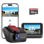 Dash Cam for Cars, 2K Car Camera with WiFi, Front Dash Camera for Cars, Otovoda Mini Dash Cam with Super Night Vision, 24 Hours Parking Monitor Dashcams, Free 64GB Card, Loop Recording, WDR, G-Sensor