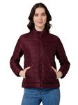 Cantabil Solid Full Sleeves Mock Collar Regular Fit Women Wine Casual Jacket | Casual Winter Jackets for Women | Womens Jackets for Winter Wear (LJKT00049_WINE_L)