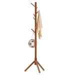 Aibiju Coat Rack Free Standing, Coat Tree With 8 Hooks and 3 Height Options, Wood Coat Hanger Stand, Suit for Adults,Kids, Home/Entryway/Hallway (Brown),YD-1006