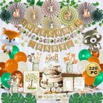 218 Piece Woodland Baby Shower Decorations for Boy & Girl Kit | Gender Neutral Forest Animal Decor | Welcome Baby Pre-Strung Banners Garland Fans Guestbook Sash Balloons Cake Toppers Games Thank You Stickers Creature Cutouts Leaf Ivy Vines