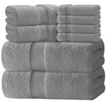 White Classic Luxury Light Grey Bath Towel Set - Combed Cotton Hotel Quality Absorbent 8 Piece Towels | 2 Bath Towels | 2 Hand Towels | 4 Washcloths [Worth $72.95] Light Grey | 8 Pack