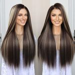 K'ryssma Highlight Blonde Reddish Brown 13x6 Lace Front Wig Pre Plucked Glueless Long Bone Straight Synthetic Lace Front Wigs for Women with 6 Inch Deep Part Mixed Brown 13x6 Wig 24 Inches