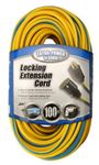 Coleman Cable 02439 14/3 Push-Lock SJTW Locking Extension Cord, Yellow/Blue, 100-Feet by Coleman Cable