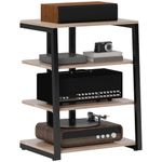 HOMCOM HiFi Stand, 4-Tier Media Storage Shelf with Adjustable Shelves, Power Strip Rack for Router, Record Player, Printer, Industrial TV Stand for up to 28 Inch TVs, Grey