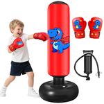 Oziral Inflatable Punching Bag for Kids, 48 Inch (120CM) Stable Kids Boxing Bag with Punch Bag Dinosaur Toy and Boxing Gloves, for Boys and Girls Age 3-8 to Practice Karate and Taekwondo Red