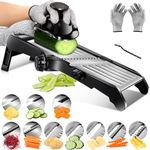 Adjustable Mandoline Slicer, 10-in-1 Professional Food Slicer for Kitchen, Stainless Steel Mandoline Vegetable Slicer for Cheese Carrot Potato Onion - Send Cut Resistant Gloves & Cleaning Brush