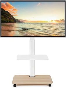 Rolling TV Stand for 32-70 Inch Flat Curved LED LCD OLED Screens up to 100lbs Height Adjustable Mobile TV Cart with Lockable Wheels & Laptop Shelf for Bedroom Outdoor Office Small Dorm White