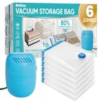 MattEasy Polyethylene 6 Jumbo Vacuum Storage Bags With Electric Pump, Space Saver Bags With Pump, Storage Vacuum Sealed Bags For Clothes, Comforters, Blankets, Bedding, With Electric Pump (Blue)