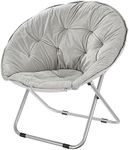 mDesign Urban Papasan Folding Moon Chair - Large Saucer UFO Chair with Collapsible Metal Frame - Fuzzy Foldable Dish Seat for Home Office, Living Room, Dorm Room, and Bedroom - Gray/Silver