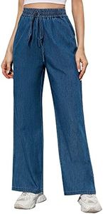 Love Welove Fashion Wide Leg Jeans for Women Elastic High Waisted Pull On Drawstring Baggy Denim Pants Plus Size 3XL